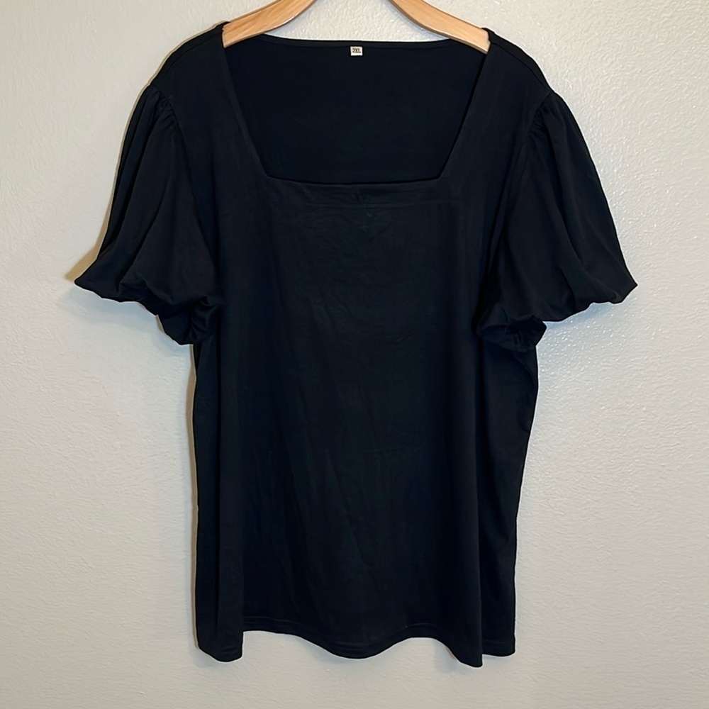 Black Short Sleeve Square Neck Shirt